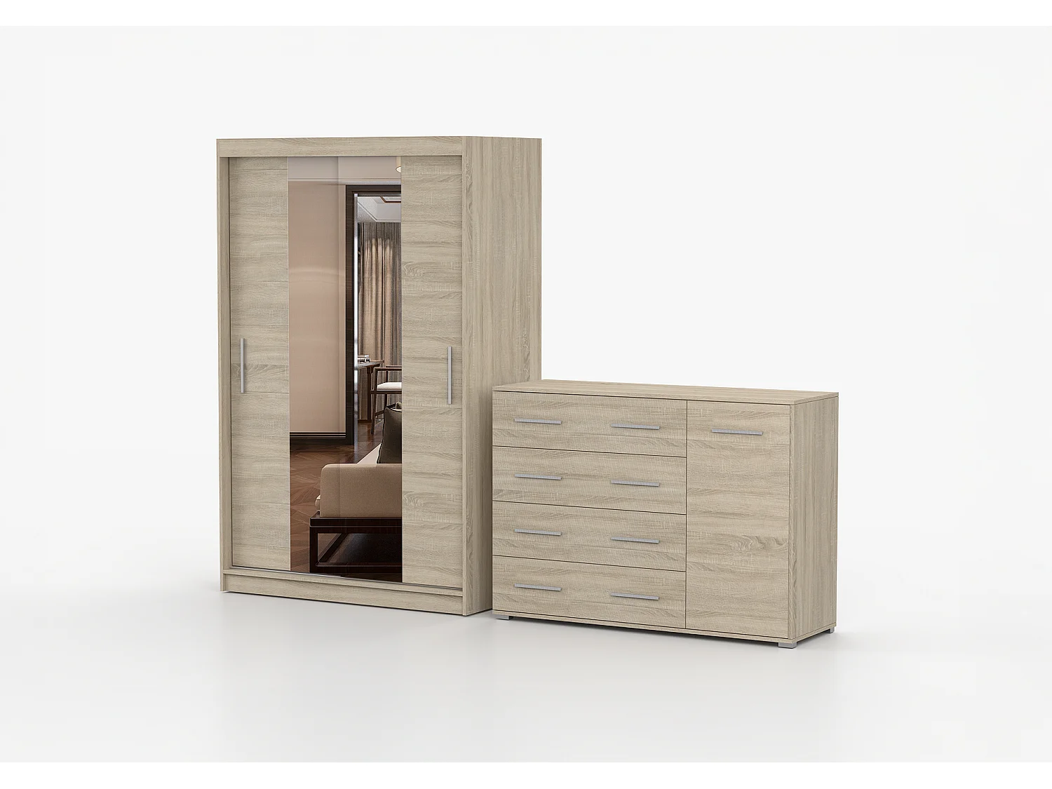 Ensemble armoire Danae et commode Ilario - Chêne