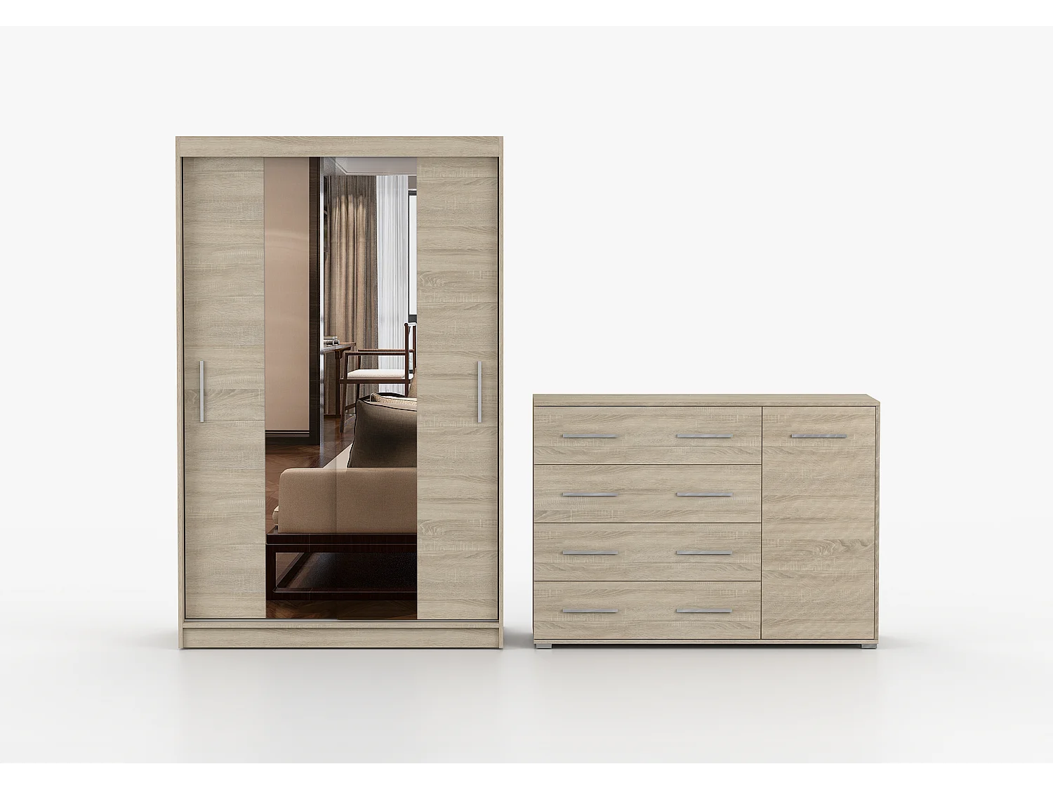 Ensemble armoire Danae et commode Ilario - Chêne