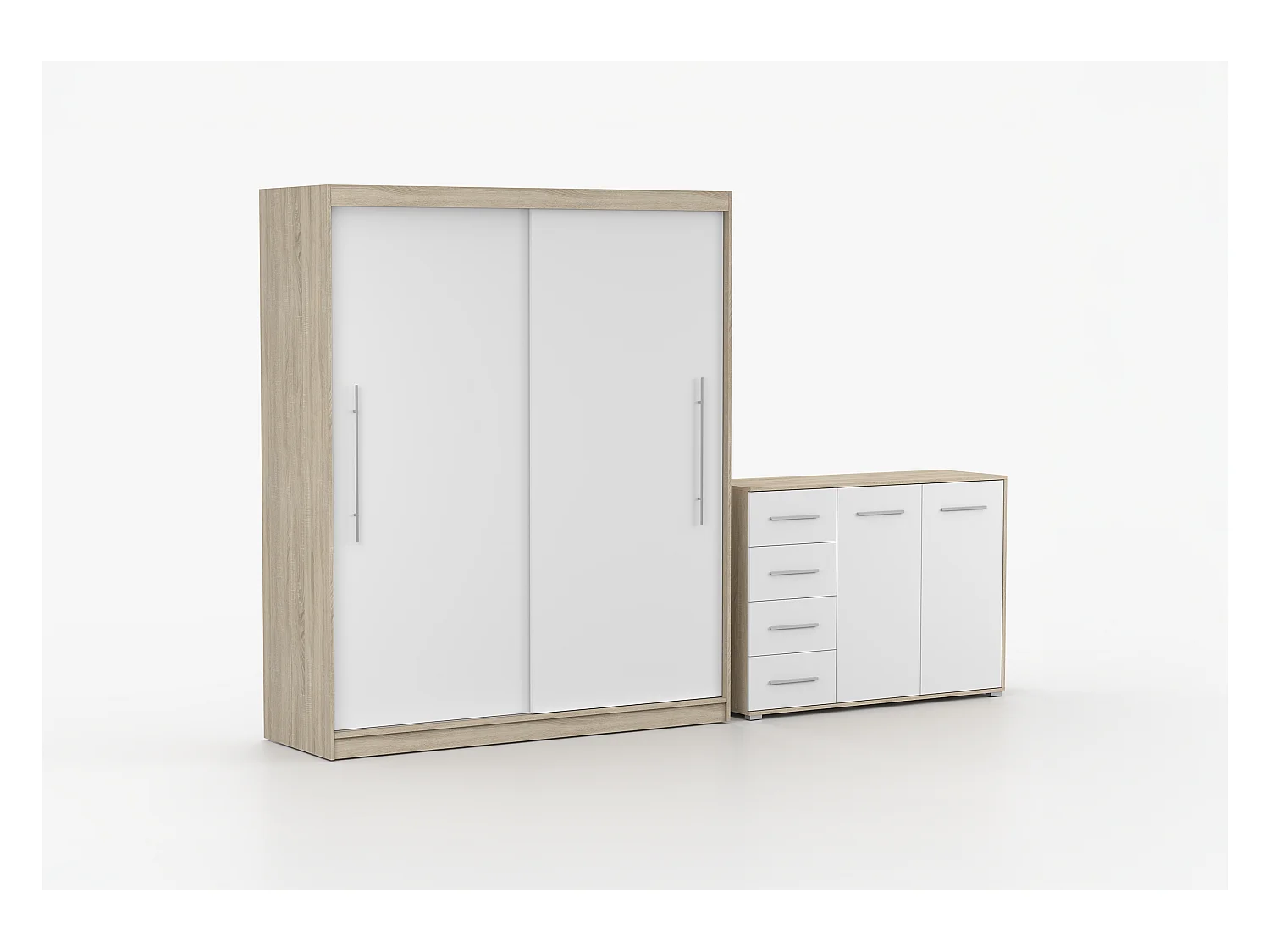 Ensemble armoire Miralys avec commode Ilario - Chêne - Blanc