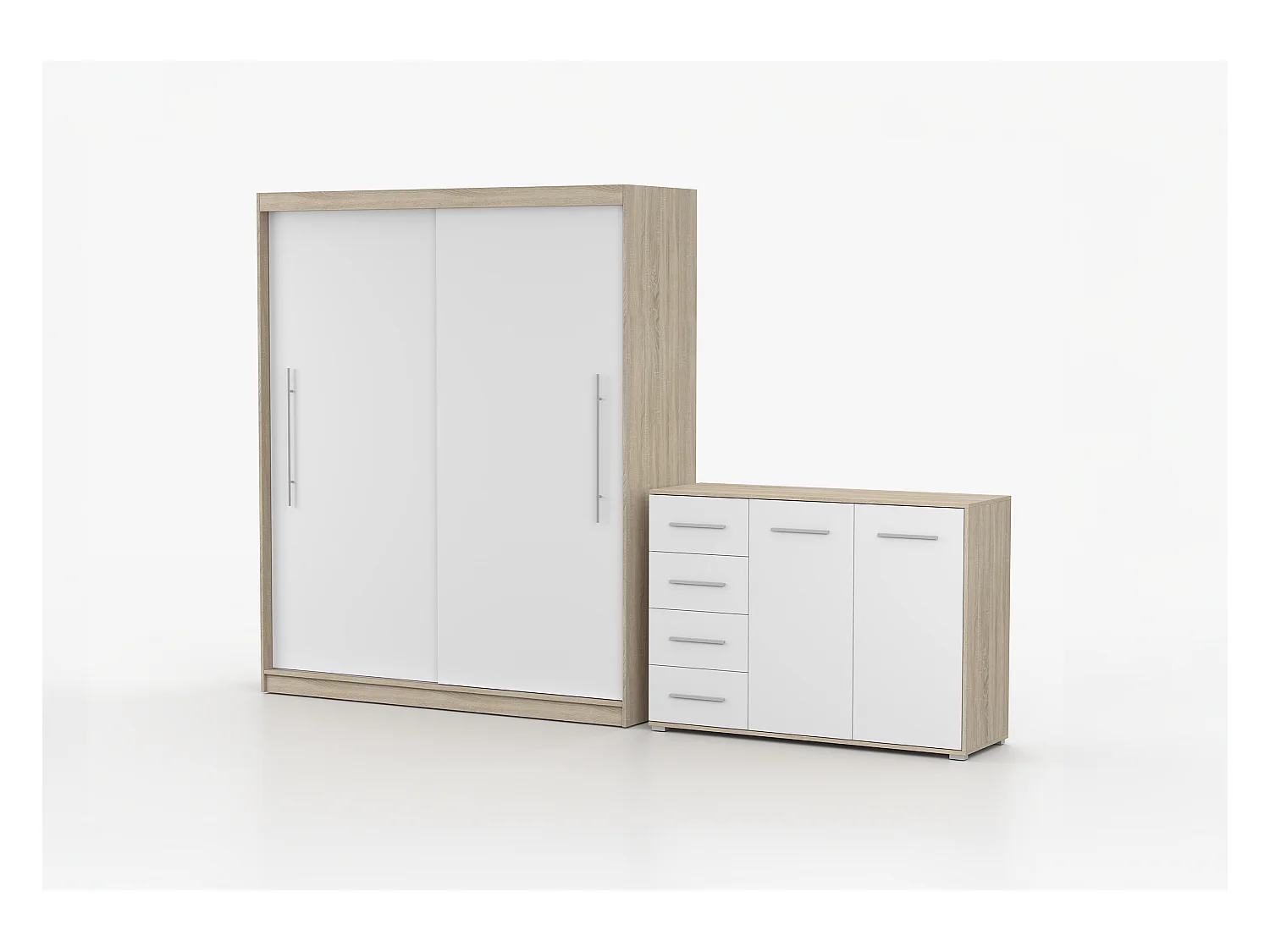 Ensemble armoire Miralys avec commode Ilario - Chêne - Blanc