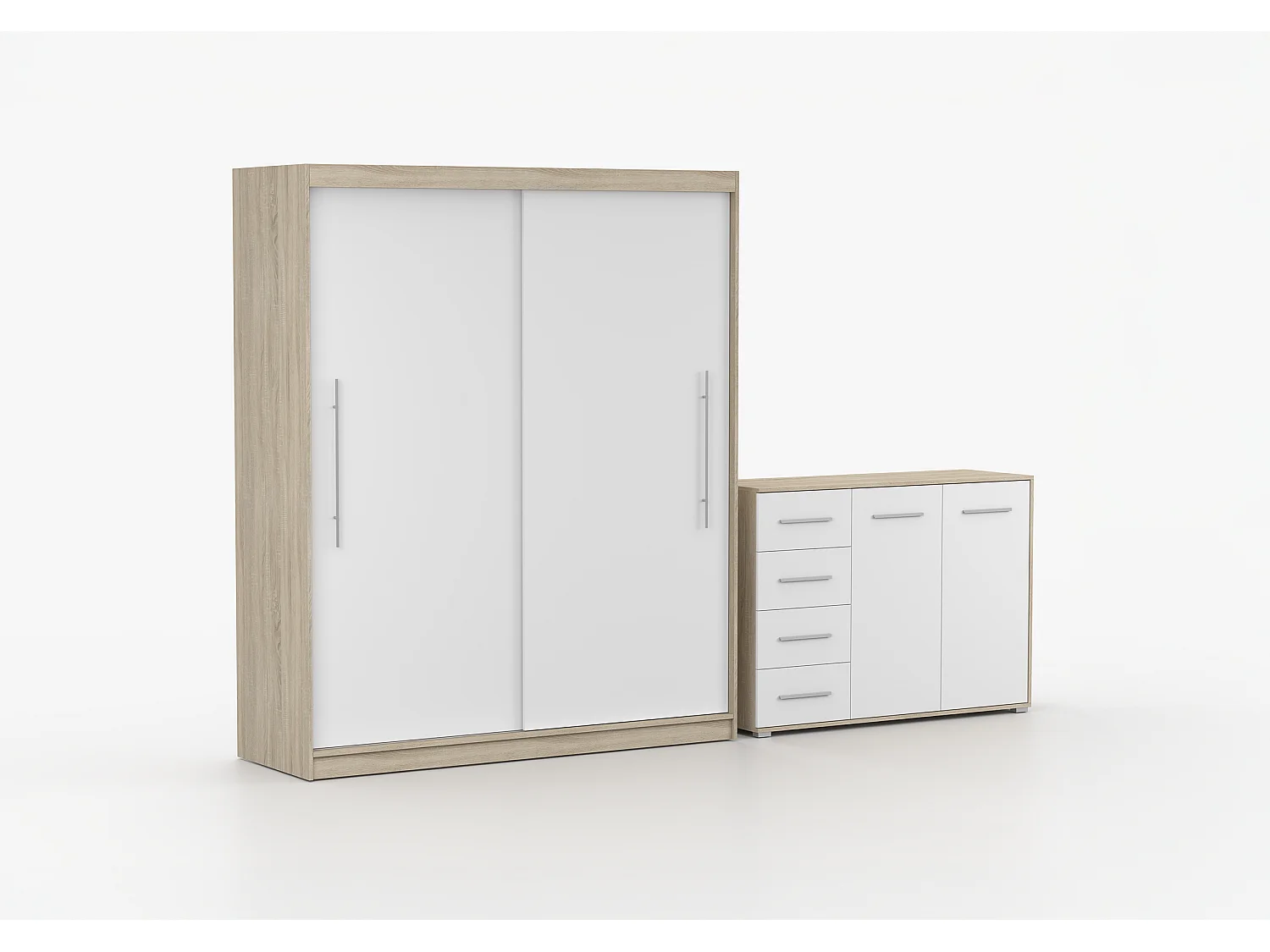 Ensemble armoire Miralys avec commode Ilario - Chêne - Blanc