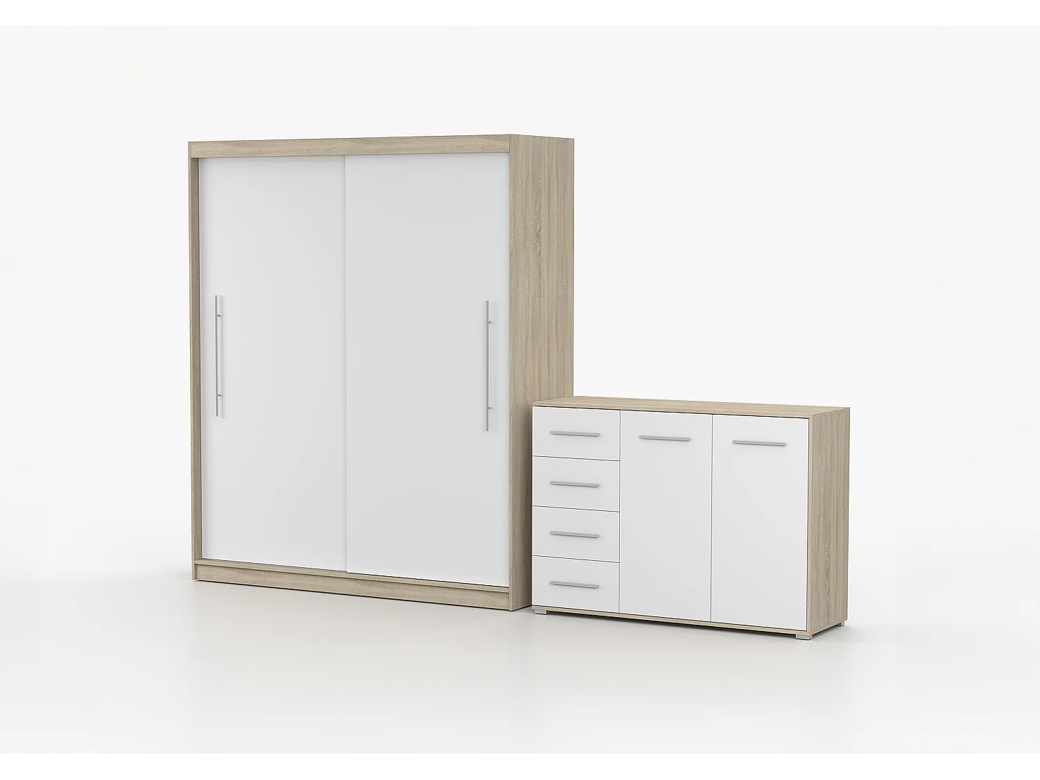 Ensemble armoire Miralys avec commode Ilario - Chêne - Blanc