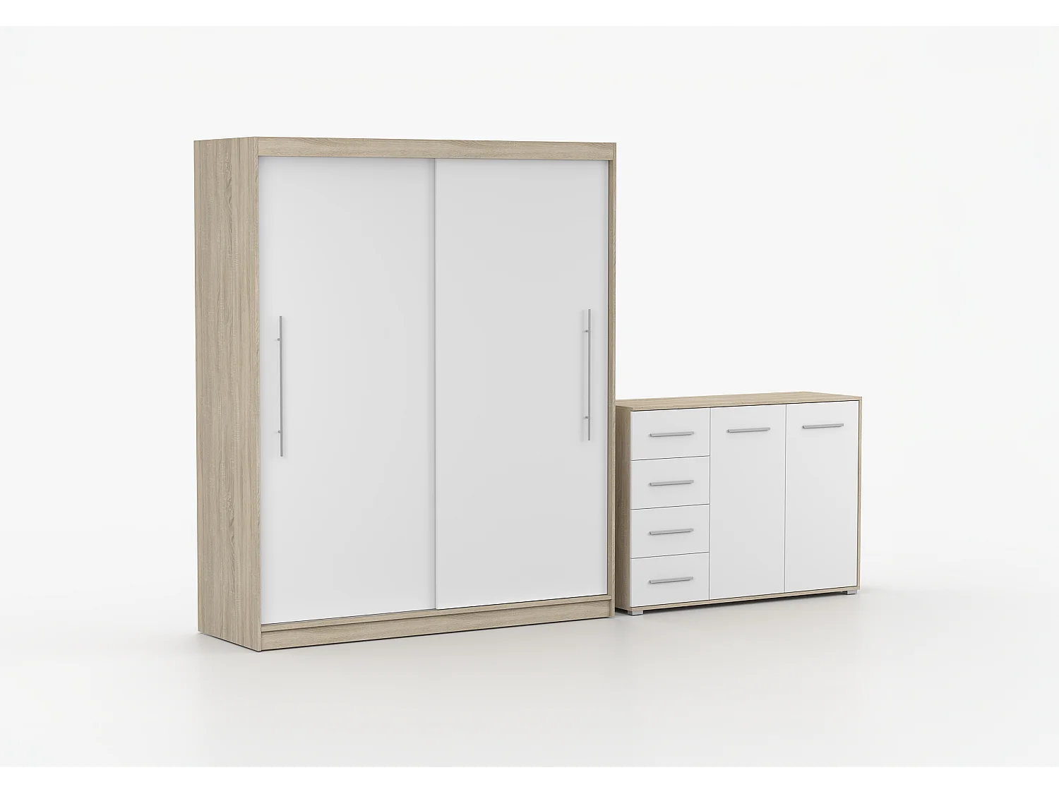 Ensemble armoire Miralys avec commode Ilario - Chêne - Blanc