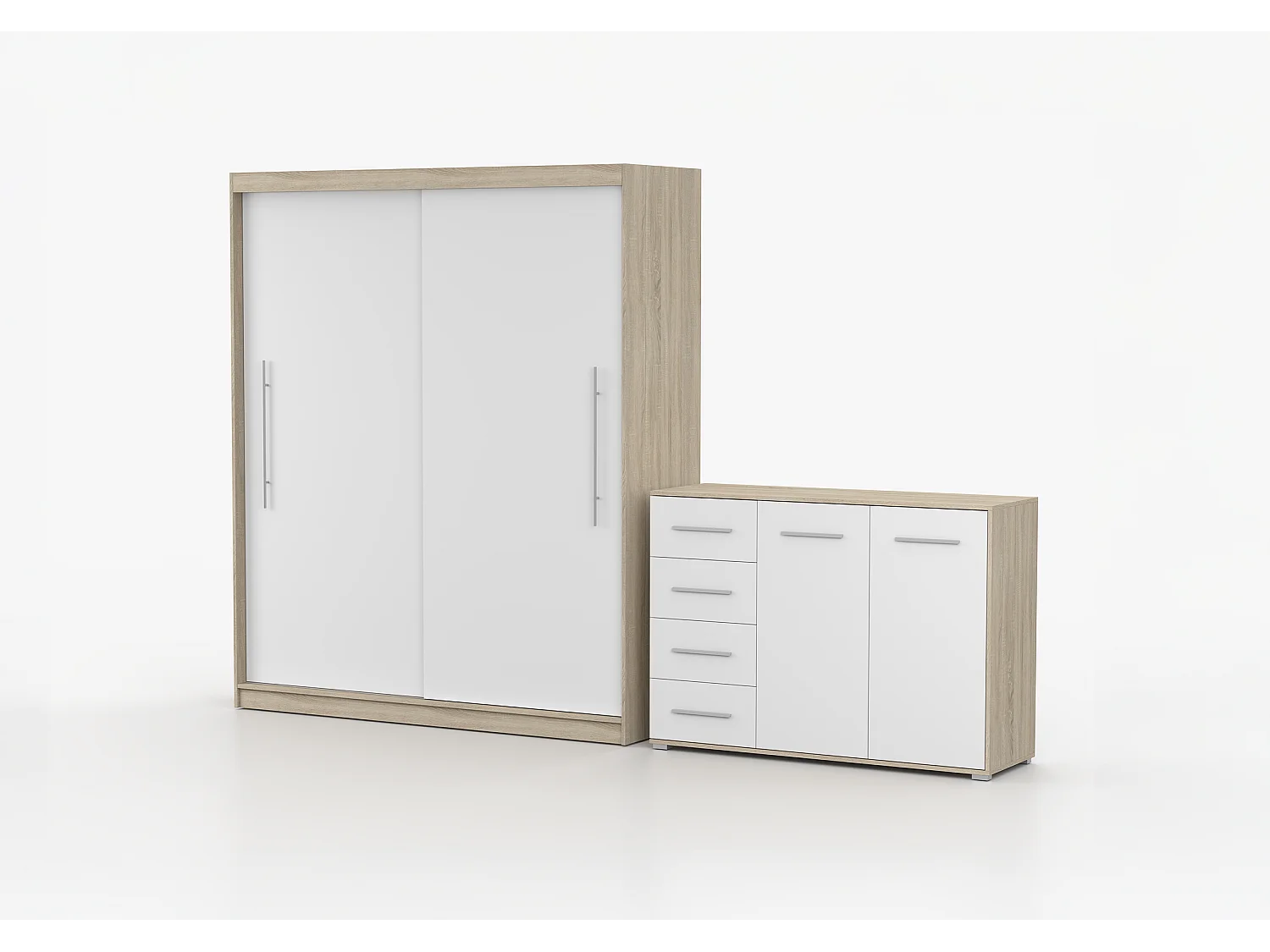 Ensemble armoire Miralys avec commode Ilario - Chêne - Blanc