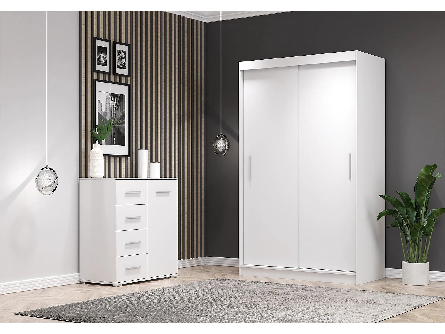 Ensemble armoire Yvae et commode Ilario - Blanc