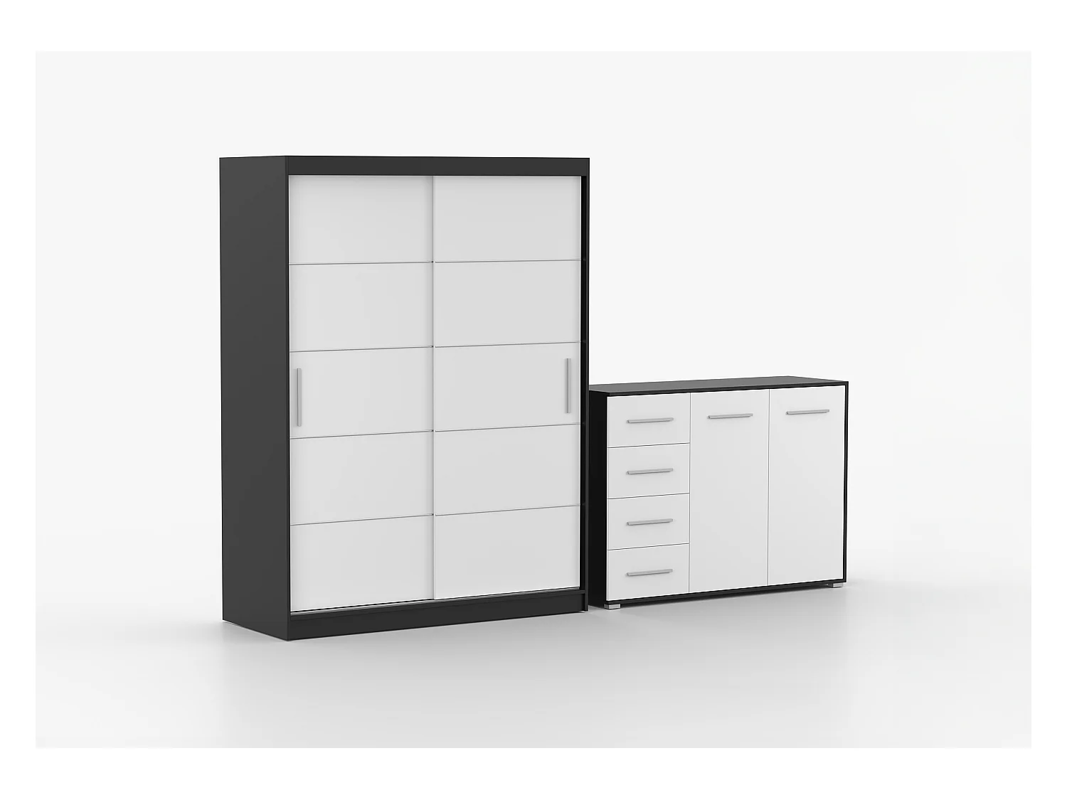 Ensemble armoire Aliona et commode Ilario - Noir - Blanc