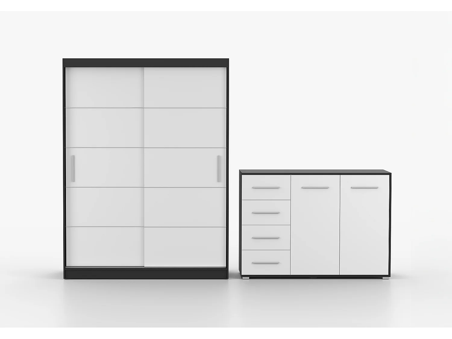 Ensemble armoire Aliona et commode Ilario - Noir - Blanc