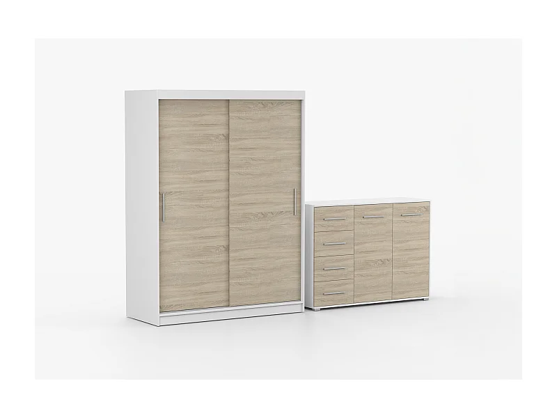 Ensemble armoire Elsinore et commode Ilario - Blanc - Chêne