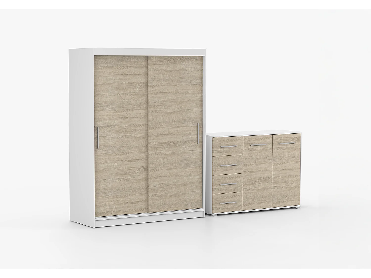 Ensemble armoire Elsinore et commode Ilario - Blanc - Chêne