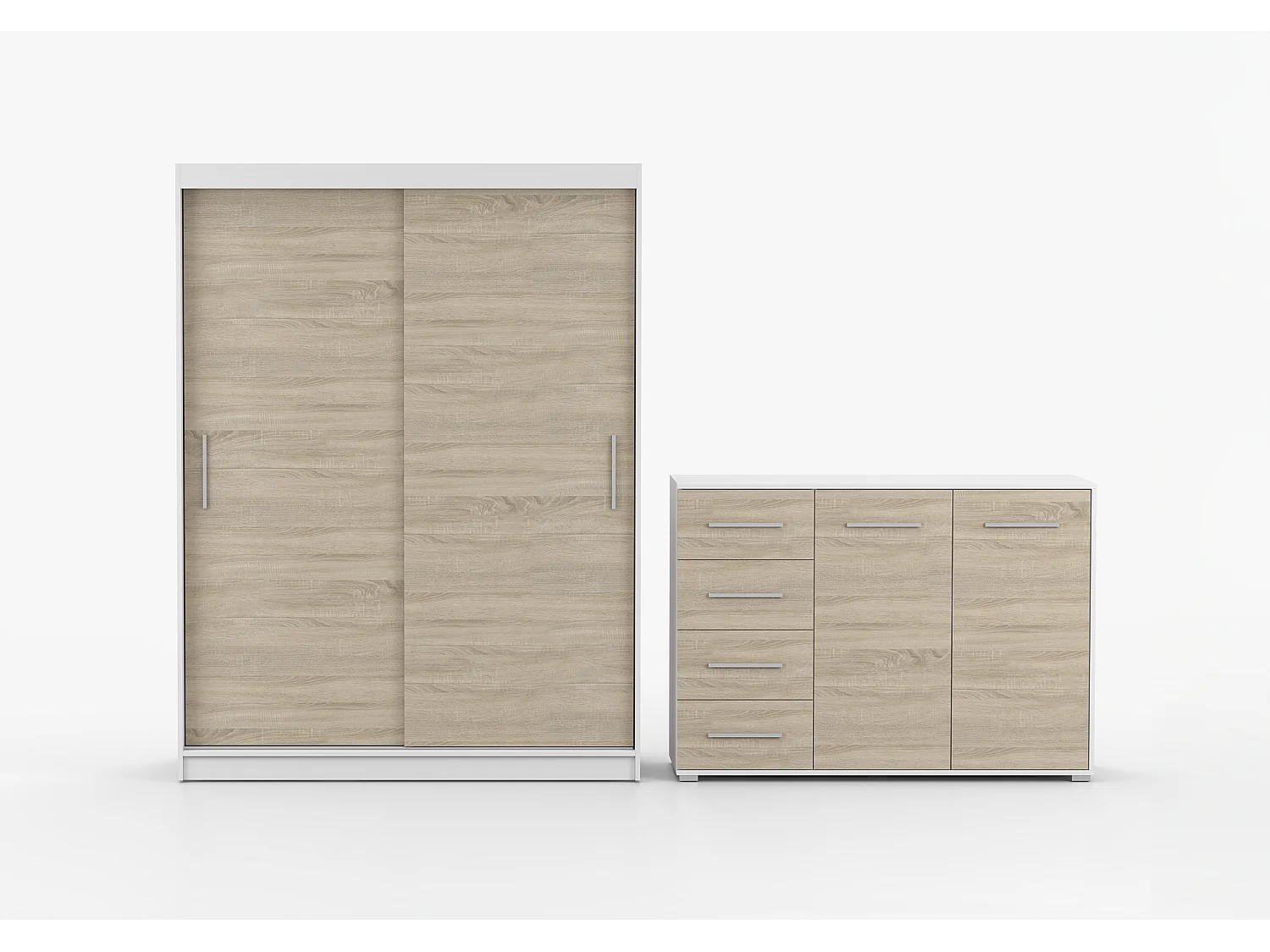 Ensemble armoire Elsinore et commode Ilario - Blanc - Chêne