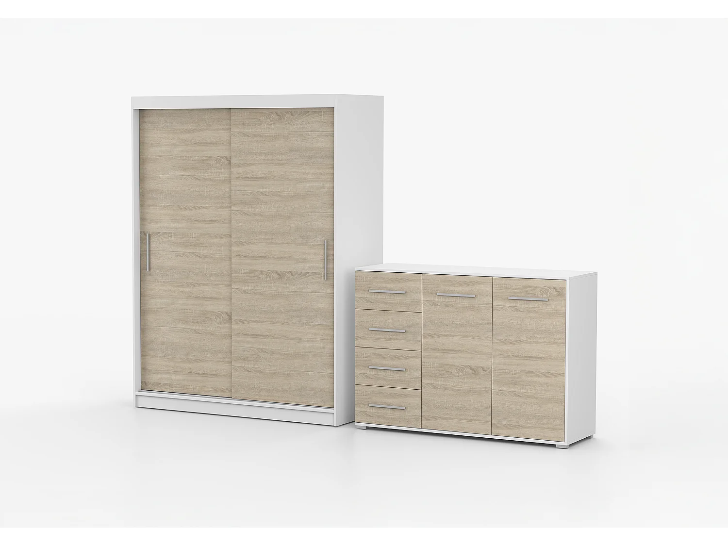 Ensemble armoire Elsinore et commode Ilario - Blanc - Chêne