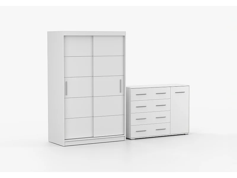 Ensemble armoire Lilwenn et commode Ilario - Blanc