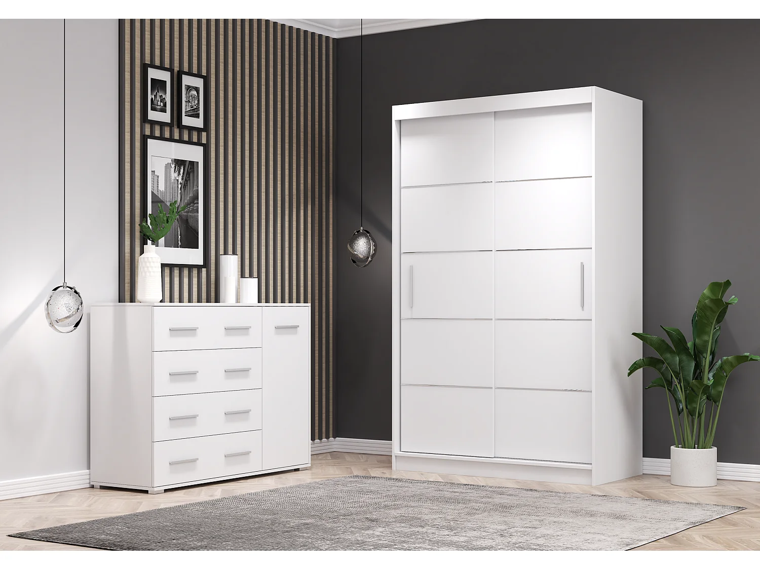 Ensemble armoire Lilwenn et commode Ilario - Blanc