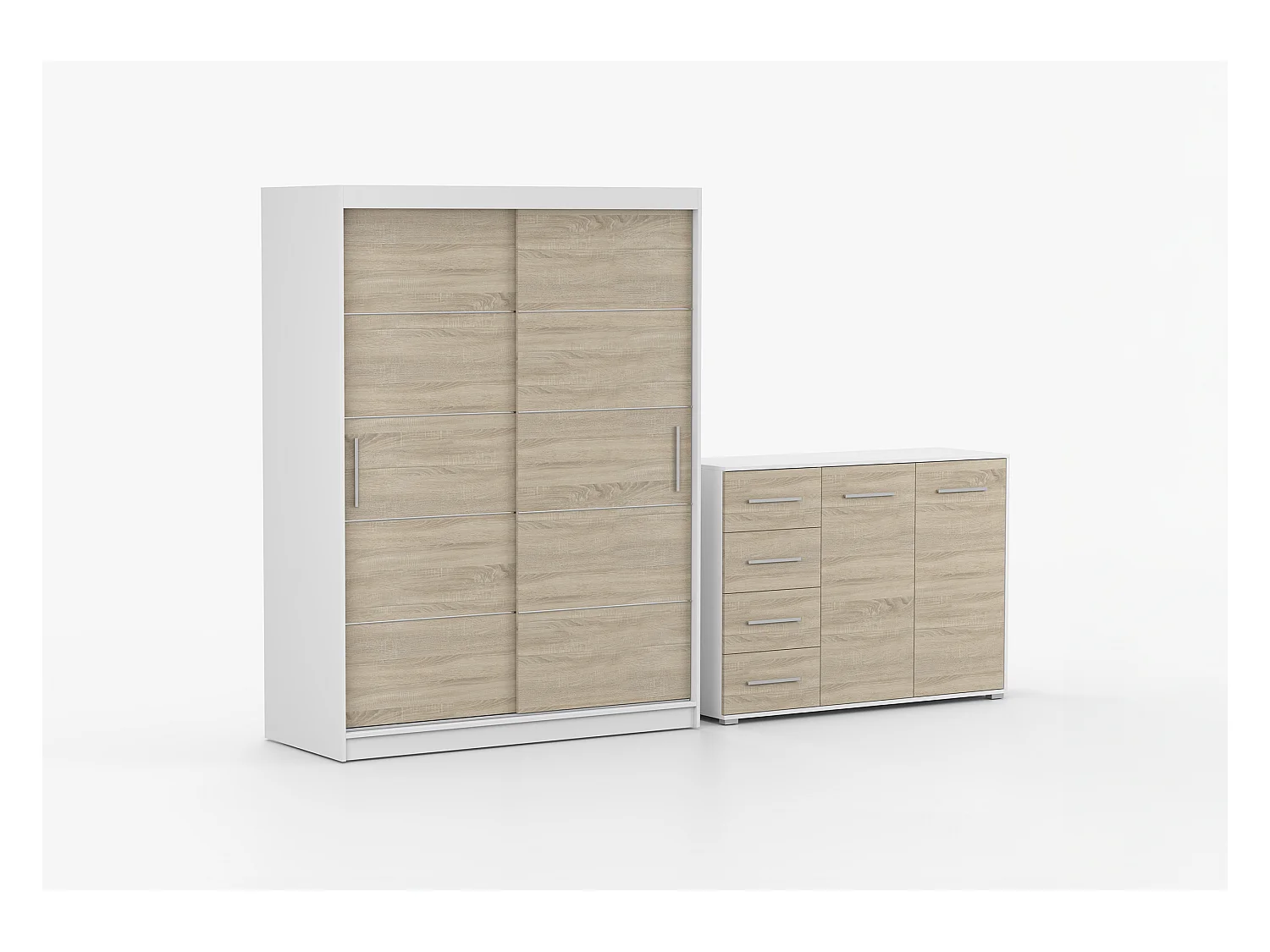 Ensemble armoire Aliona et commode Ilario - Blanc - Chêne