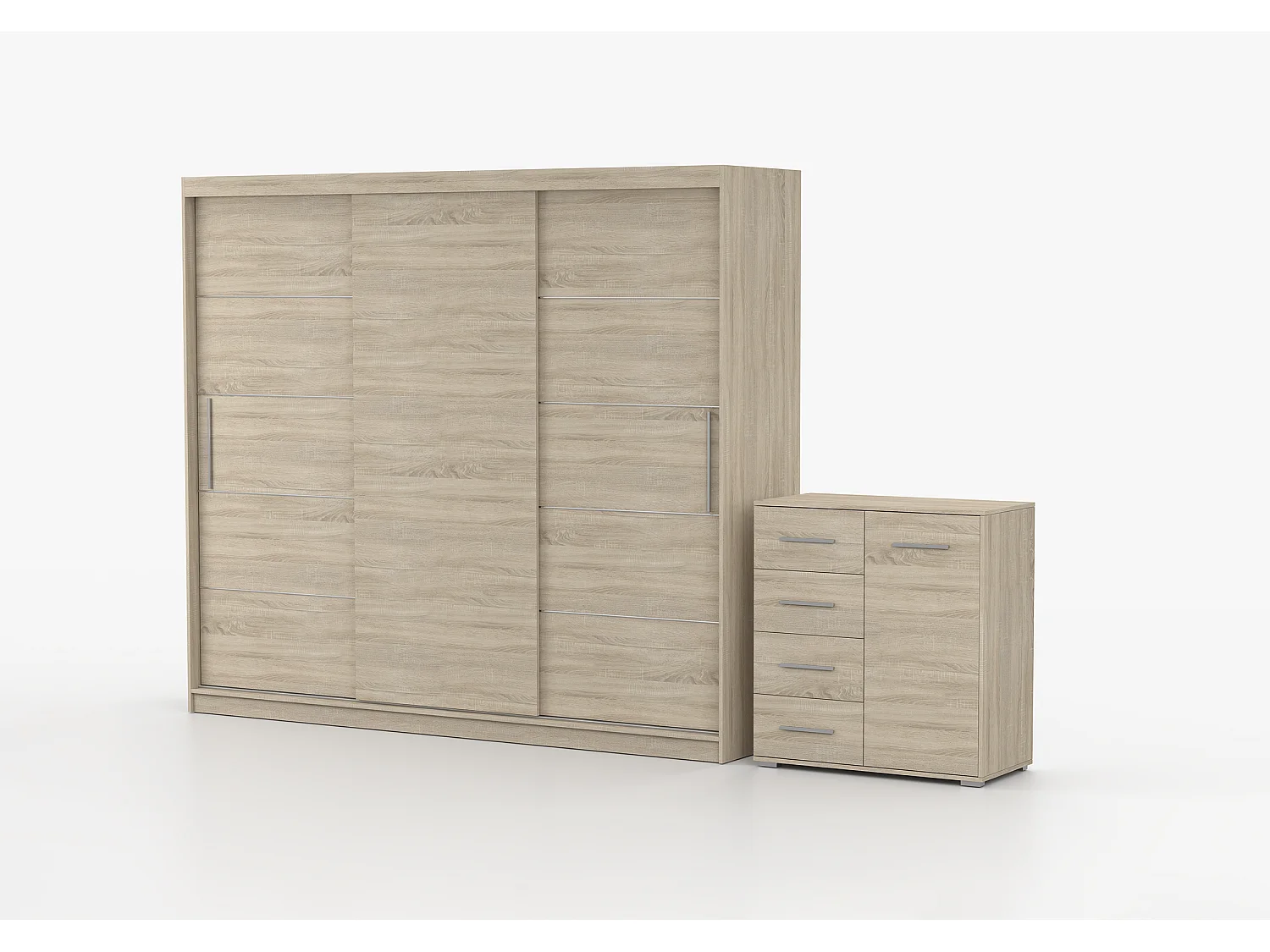 Ensemble armoire Thalia avec commode Ilario - Chêne