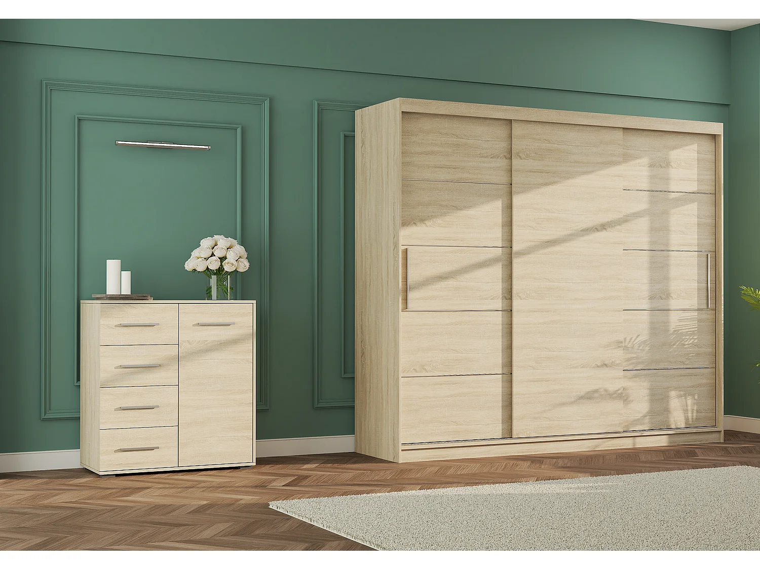 Ensemble armoire Thalia avec commode Ilario - Chêne