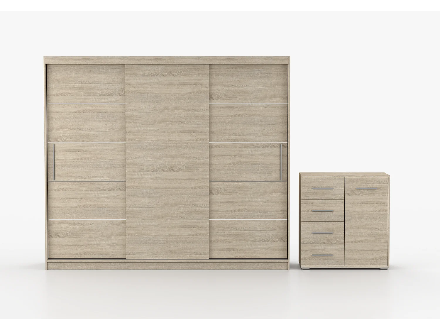 Ensemble armoire Thalia avec commode Ilario - Chêne