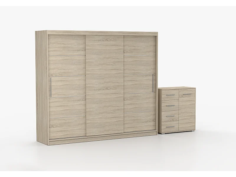 Ensemble armoire Thalia avec commode Ilario - Chêne