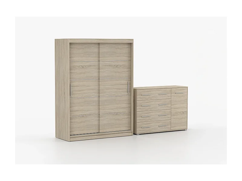 Ensemble armoire Aliona et commode Ilario - Chêne