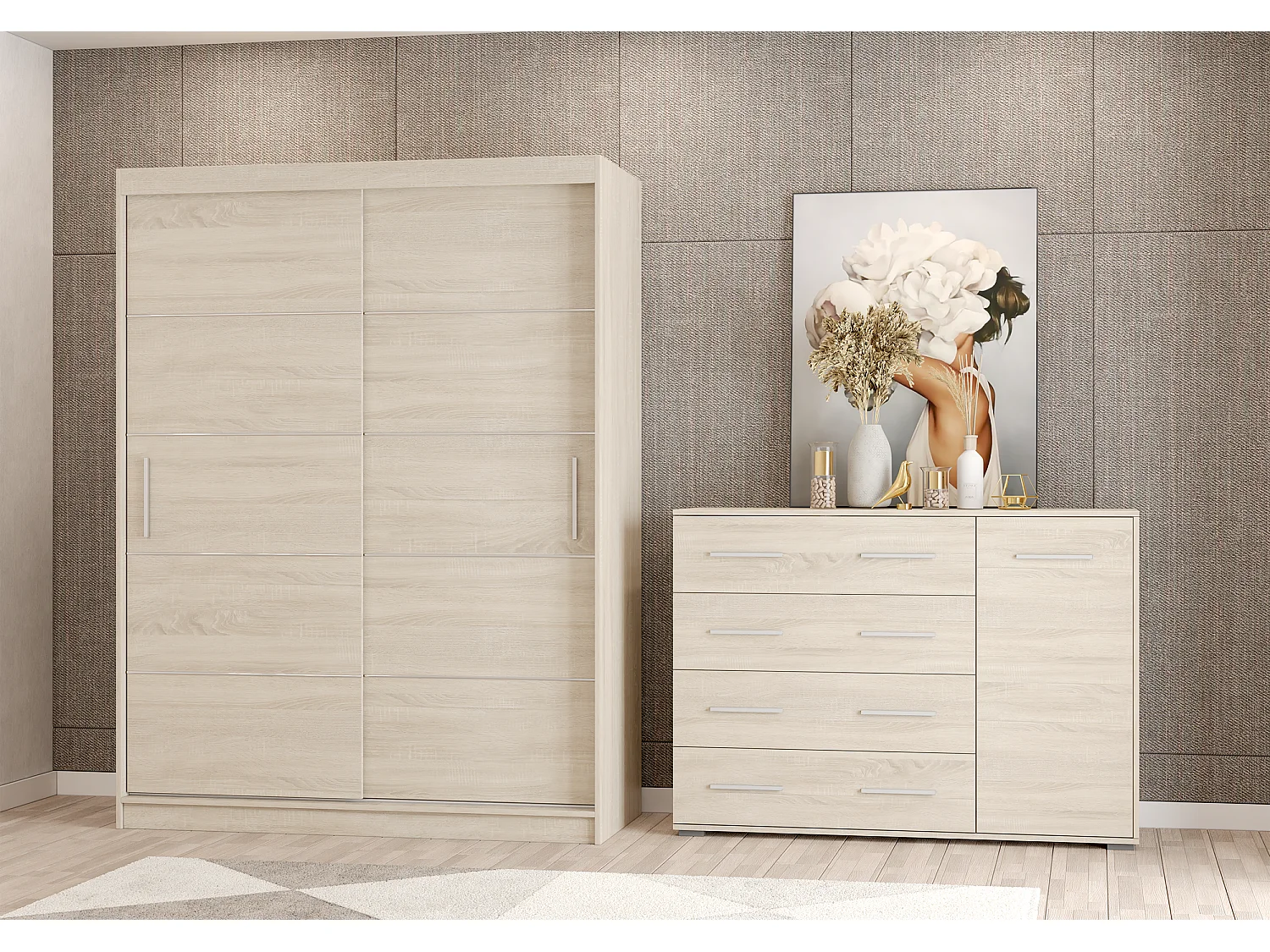 Ensemble armoire Aliona et commode Ilario - Chêne