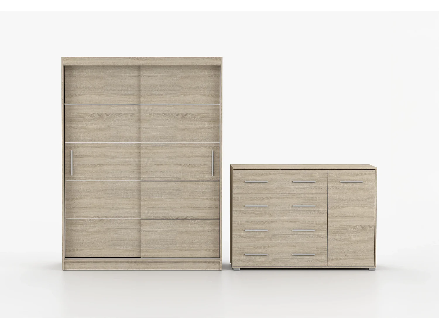 Ensemble armoire Aliona et commode Ilario - Chêne