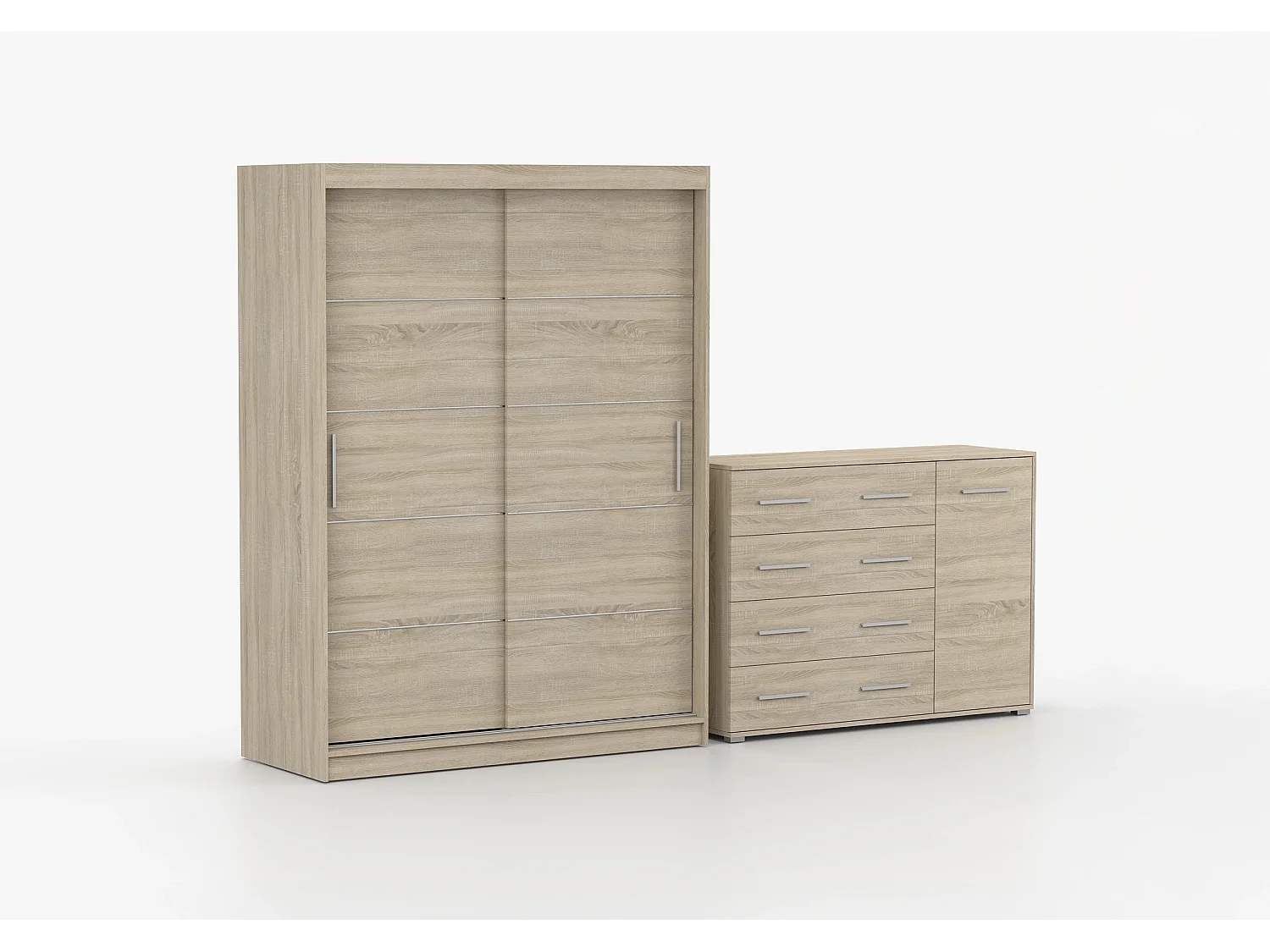 Ensemble armoire Aliona et commode Ilario - Chêne