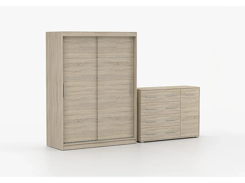 Ensemble armoire Aliona et commode Ilario - Chêne