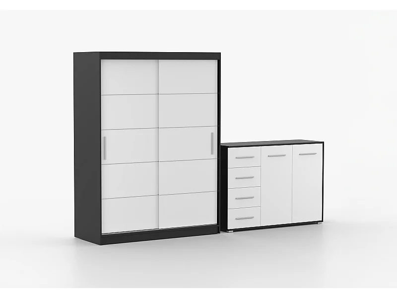 Ensemble armoire Lilwenn et commode Ilario - Noir - Blanc