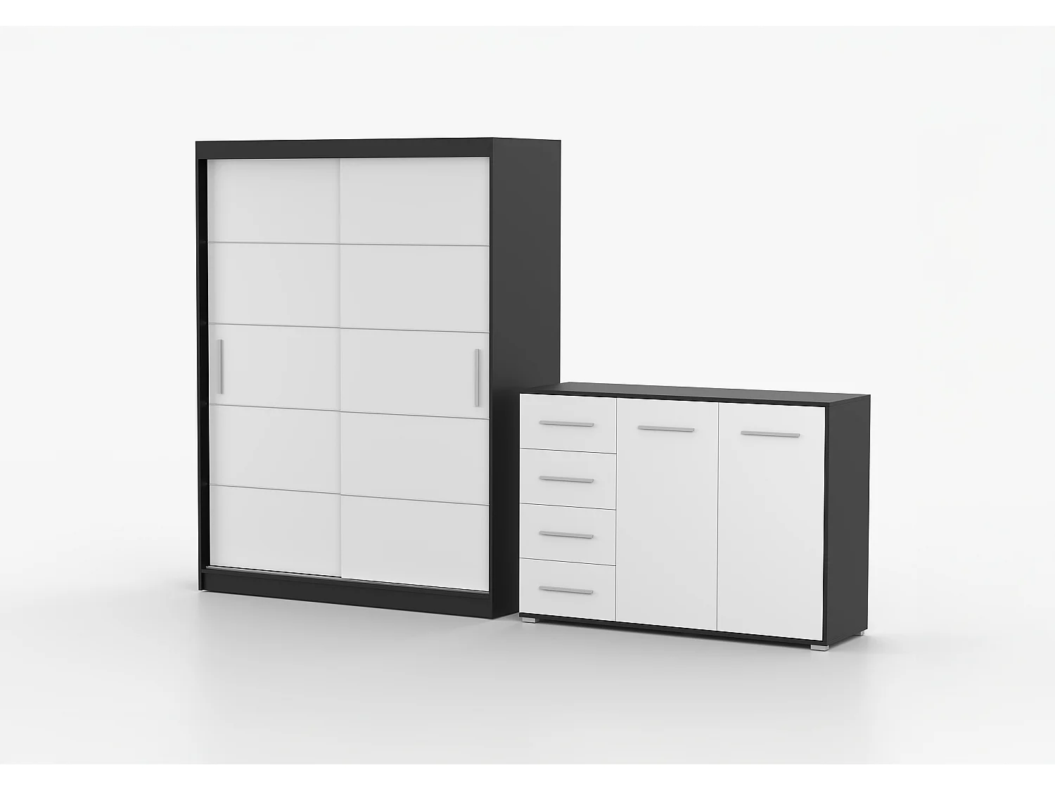 Ensemble armoire Lilwenn et commode Ilario - Noir - Blanc