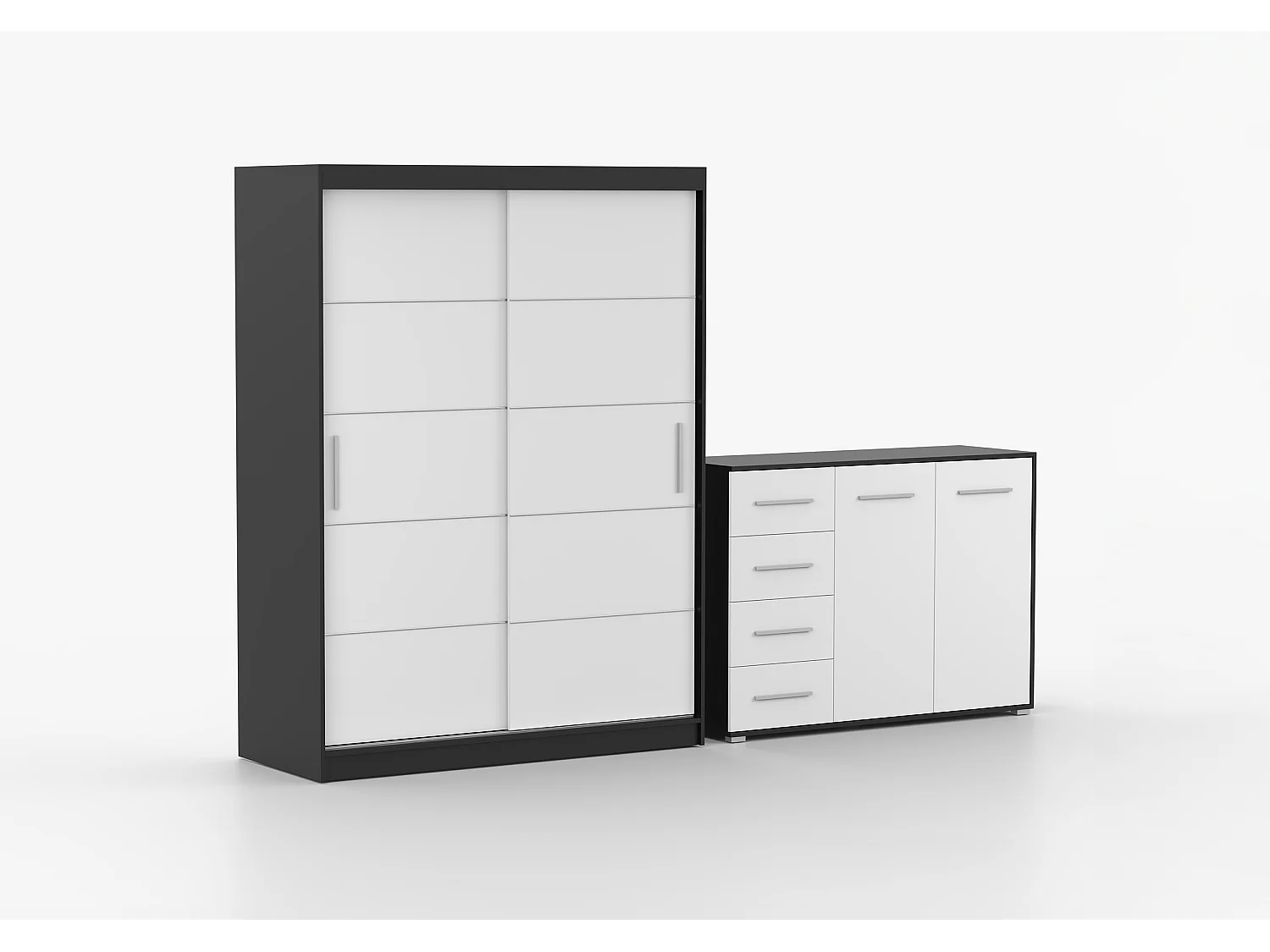 Ensemble armoire Lilwenn et commode Ilario - Noir - Blanc