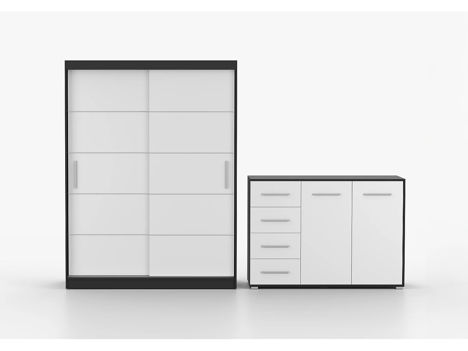 Ensemble armoire Lilwenn et commode Ilario - Noir - Blanc