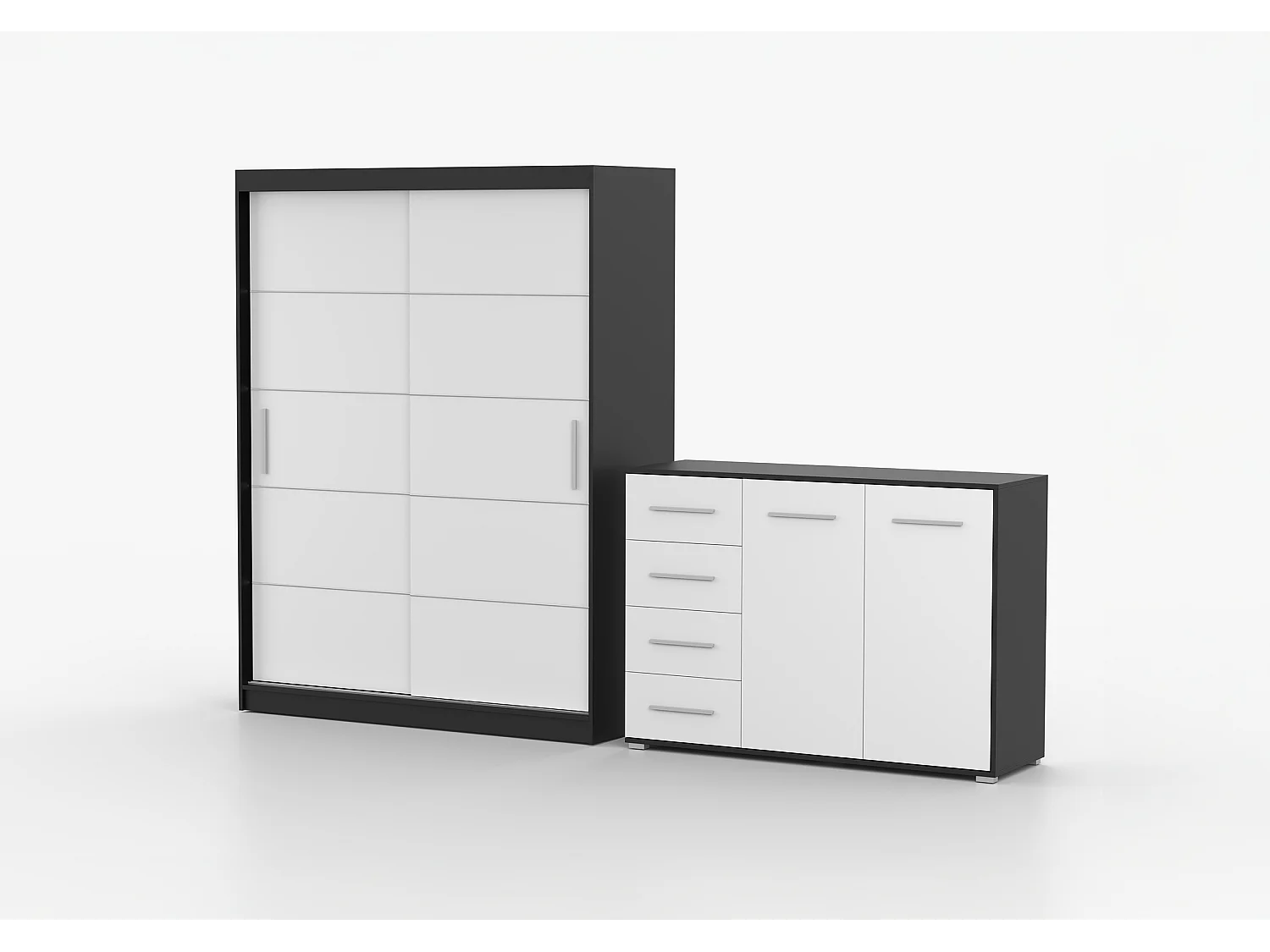 Ensemble armoire Lilwenn et commode Ilario - Noir - Blanc