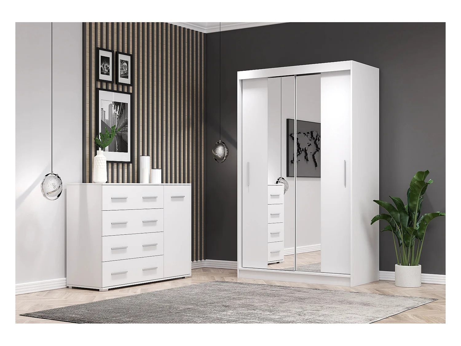 Ensemble armoire Danae et commode Ilario - Blanc