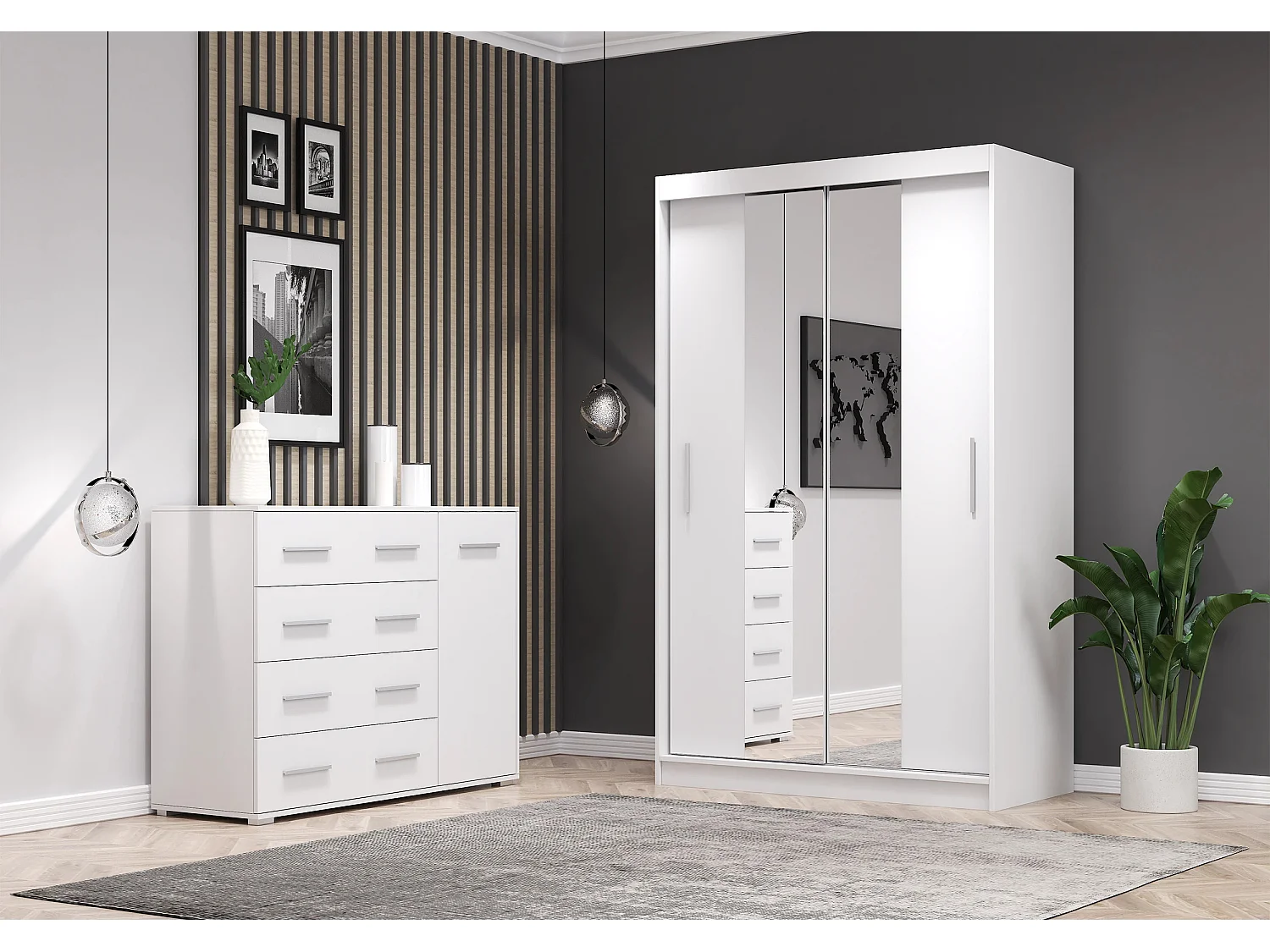 Ensemble armoire Danae et commode Ilario - Blanc