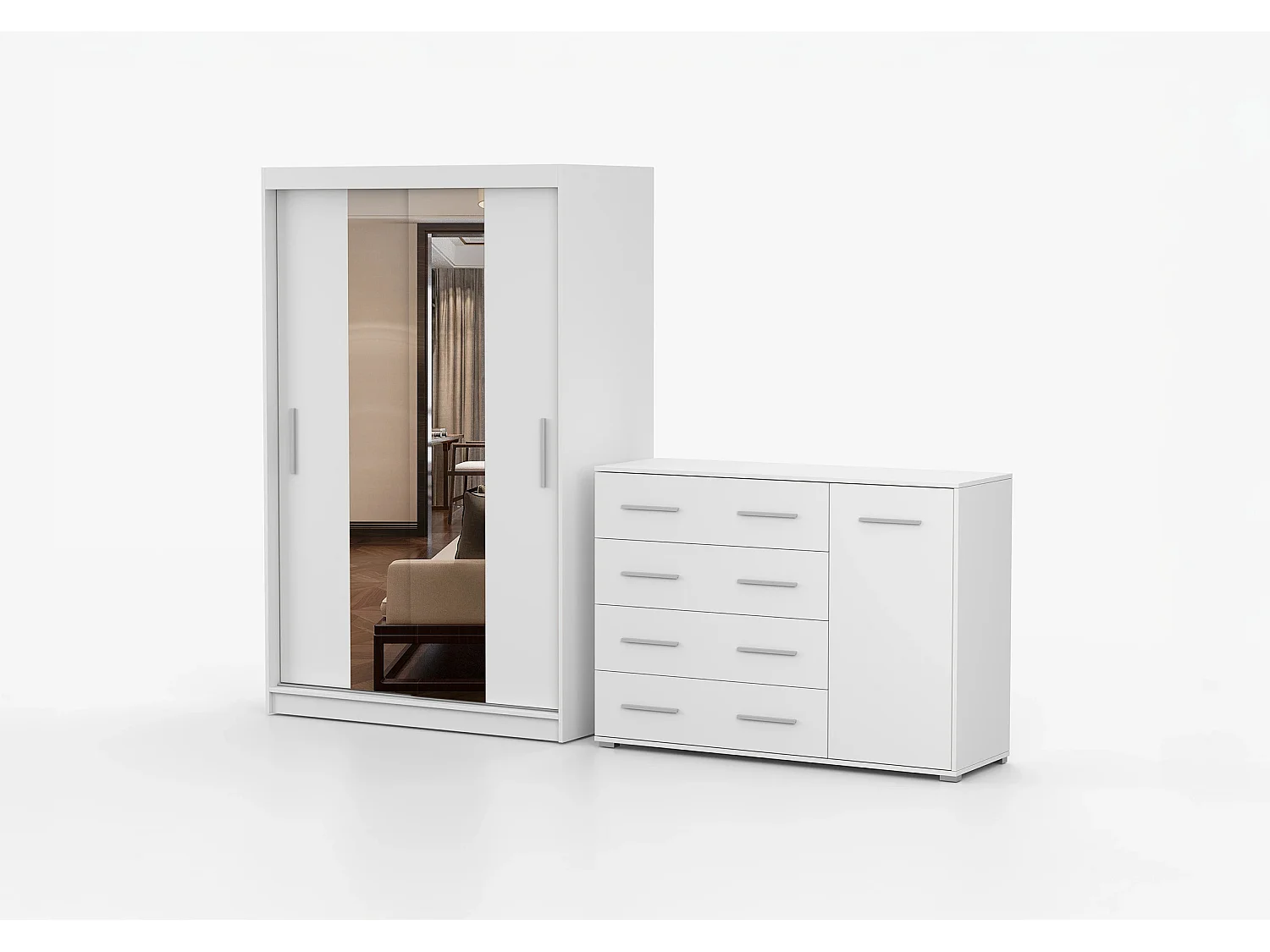 Ensemble armoire Danae et commode Ilario - Blanc