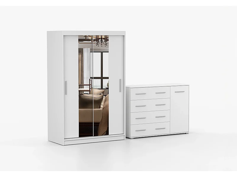 Ensemble armoire Danae et commode Ilario - Blanc