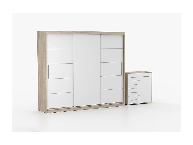 Ensemble armoire Thalia avec commode Ilario - Chêne - Blanc