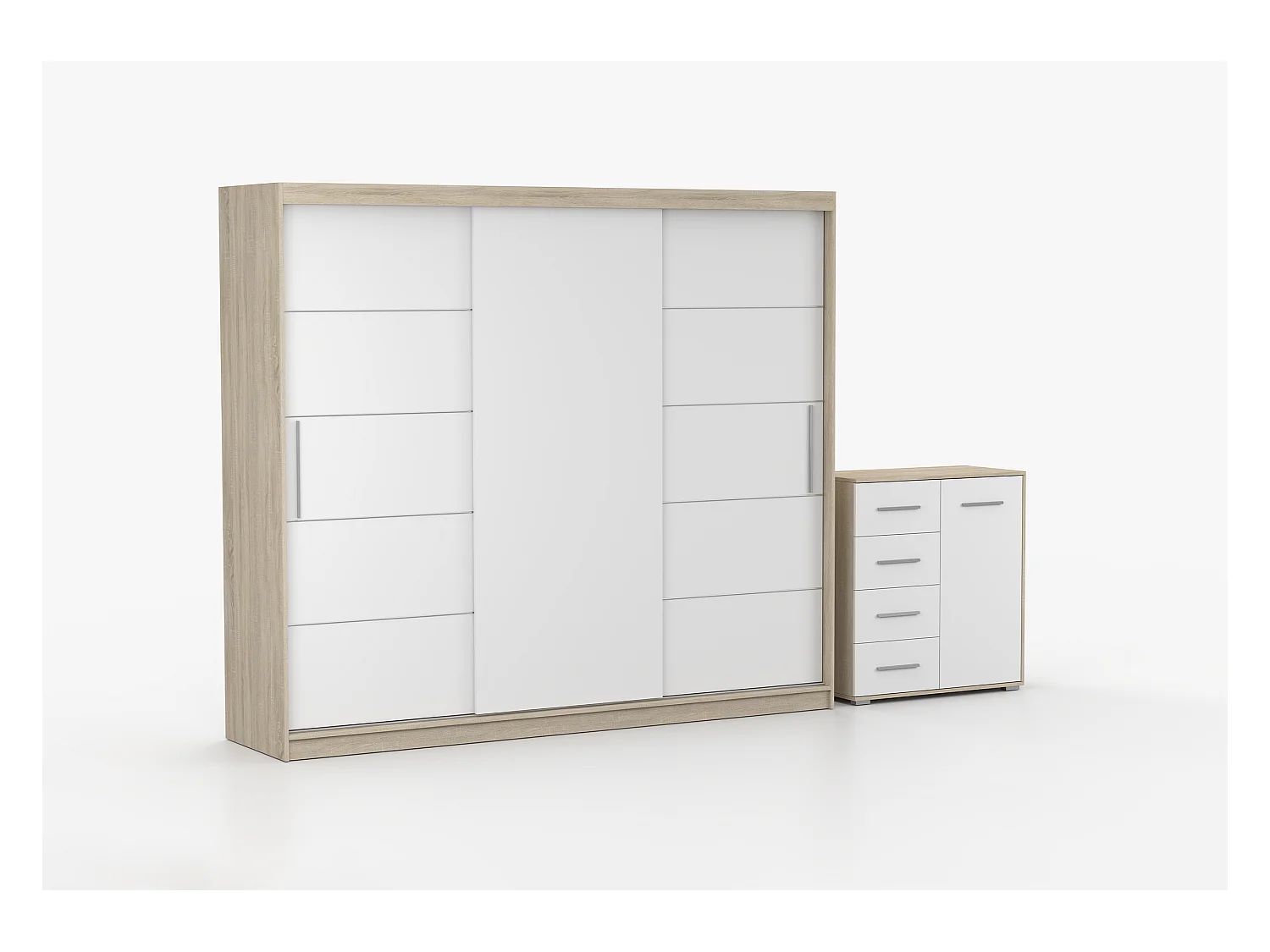 Ensemble armoire Thalia avec commode Ilario - Chêne - Blanc