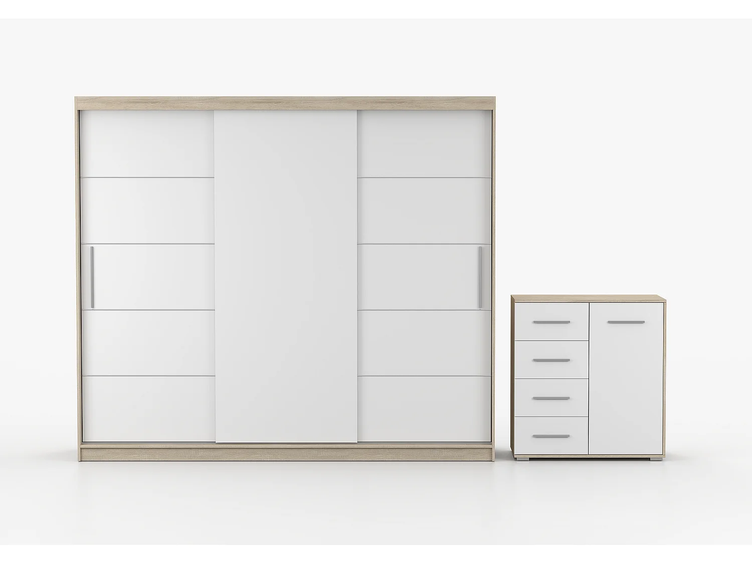 Ensemble armoire Thalia avec commode Ilario - Chêne - Blanc