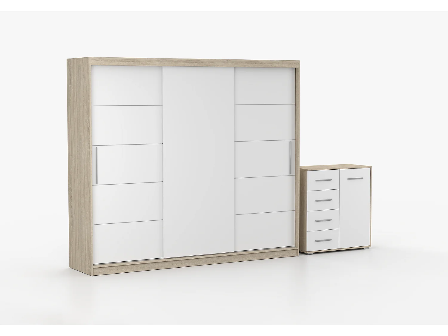 Ensemble armoire Thalia avec commode Ilario - Chêne - Blanc