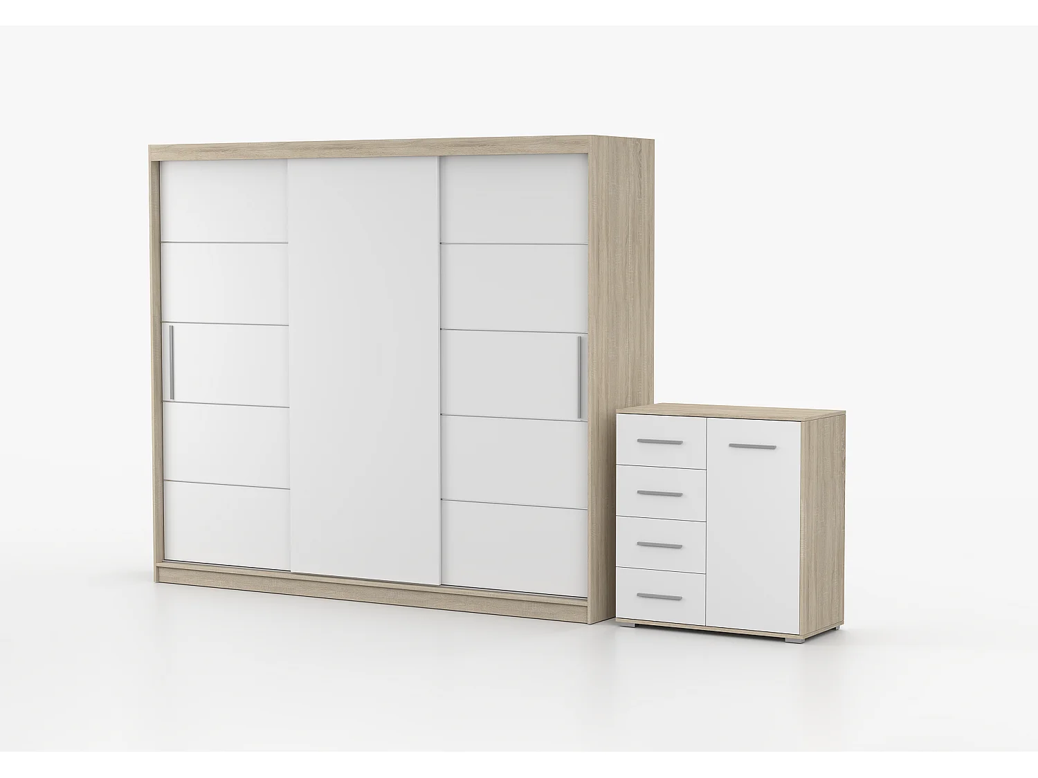 Ensemble armoire Thalia avec commode Ilario - Chêne - Blanc