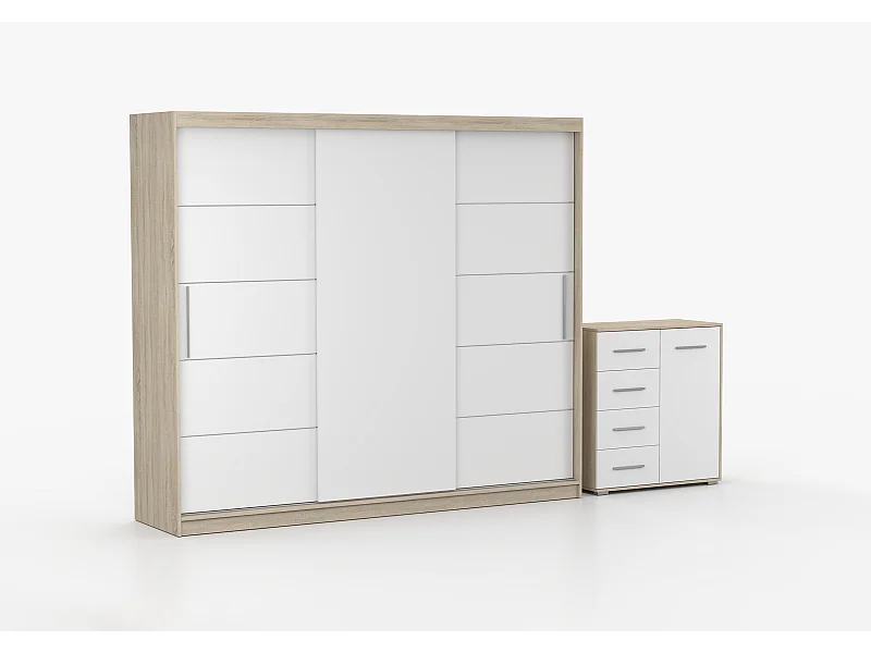 Ensemble armoire Thalia avec commode Ilario - Chêne - Blanc