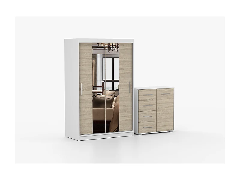 Ensemble armoire Danae et commode Ilario - Blanc - Chêne