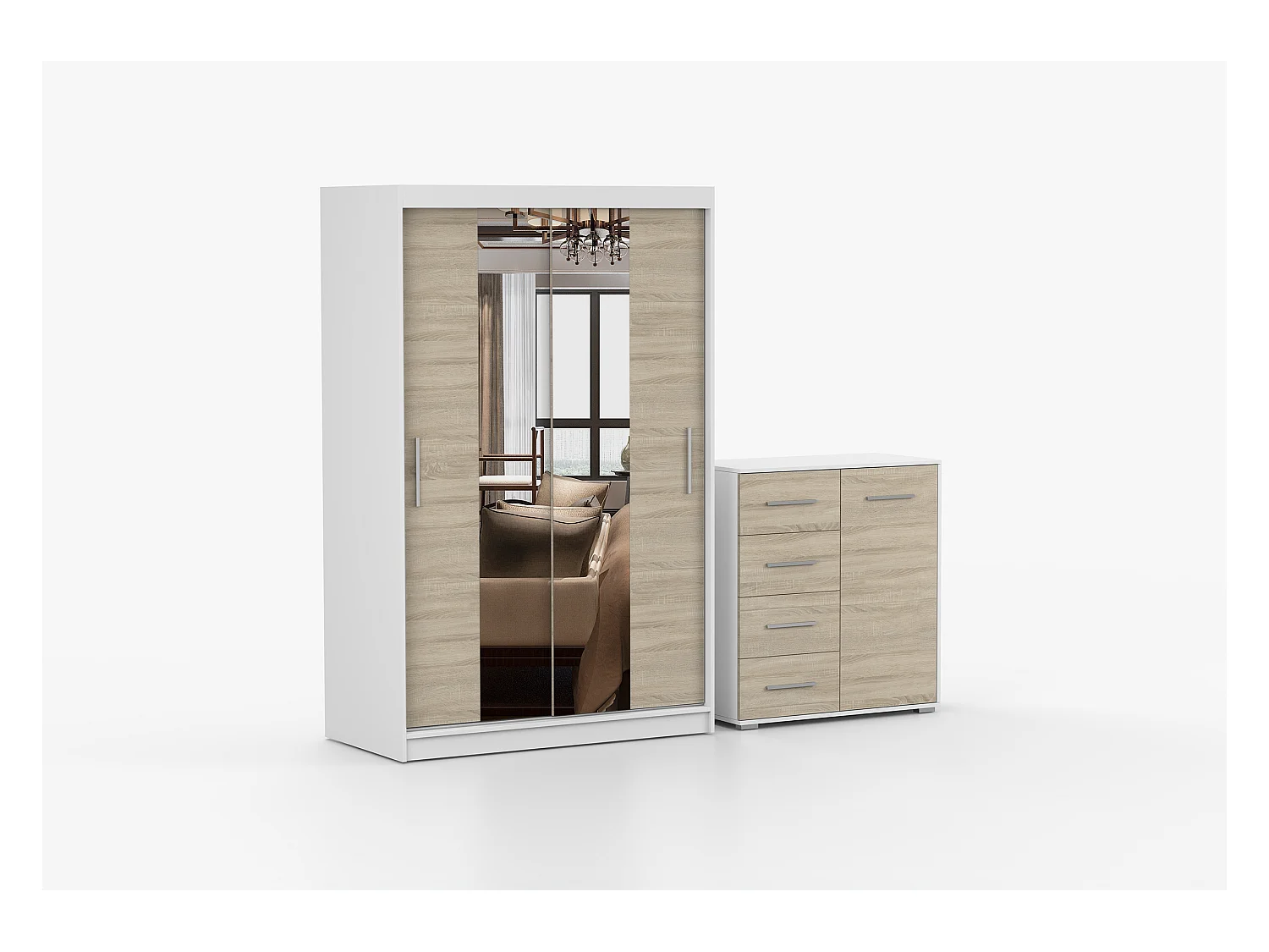 Ensemble armoire Danae et commode Ilario - Blanc - Chêne