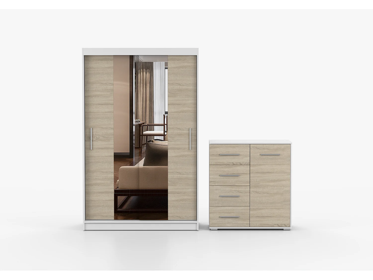 Ensemble armoire Danae et commode Ilario - Blanc - Chêne