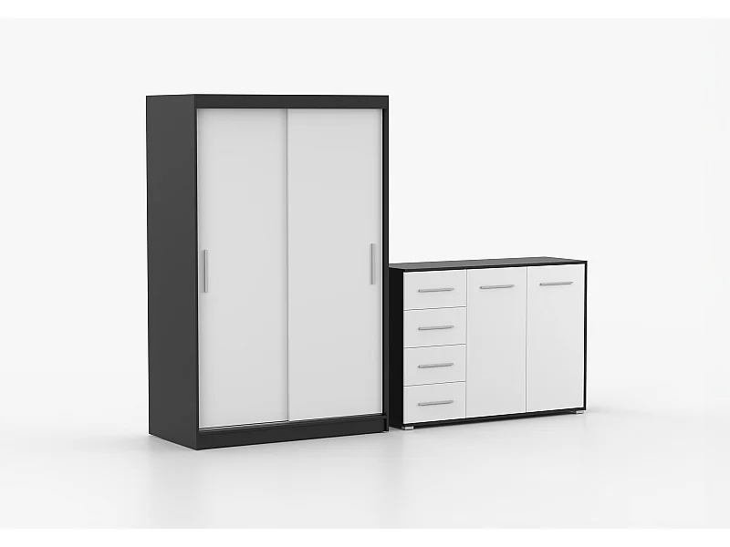 Ensemble armoire Yvae et commode Ilario - Noir - Blanc