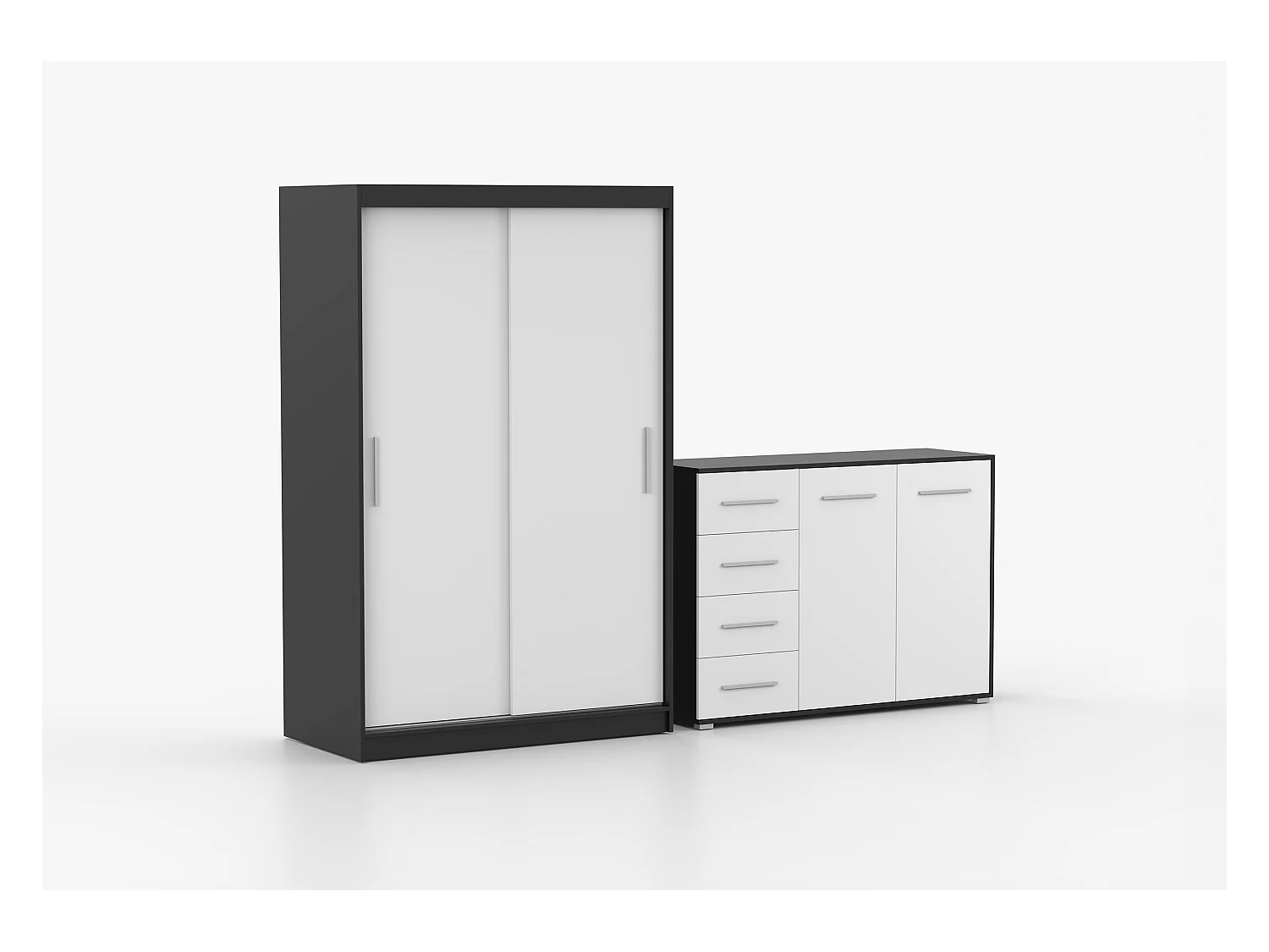 Ensemble armoire Yvae et commode Ilario - Noir - Blanc