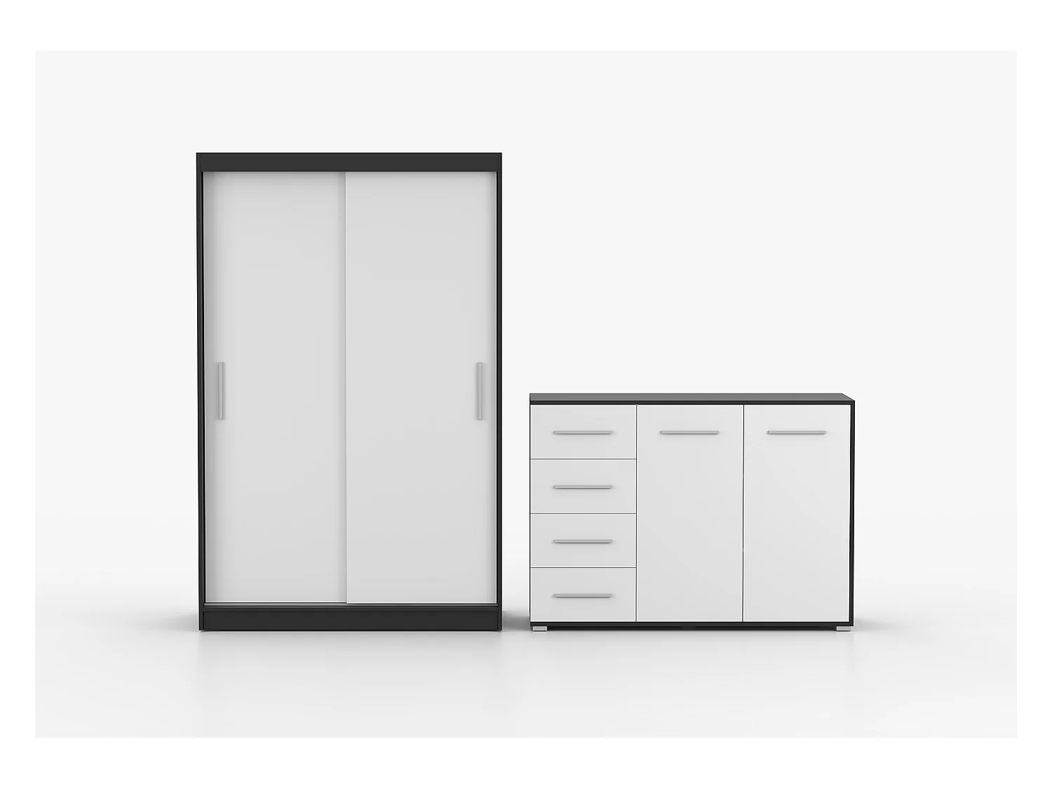 Ensemble armoire Yvae et commode Ilario - Noir - Blanc