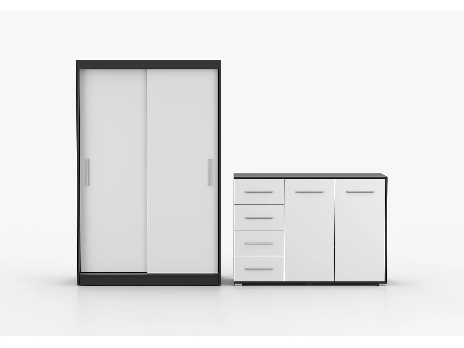 Ensemble armoire Yvae et commode Ilario - Noir - Blanc