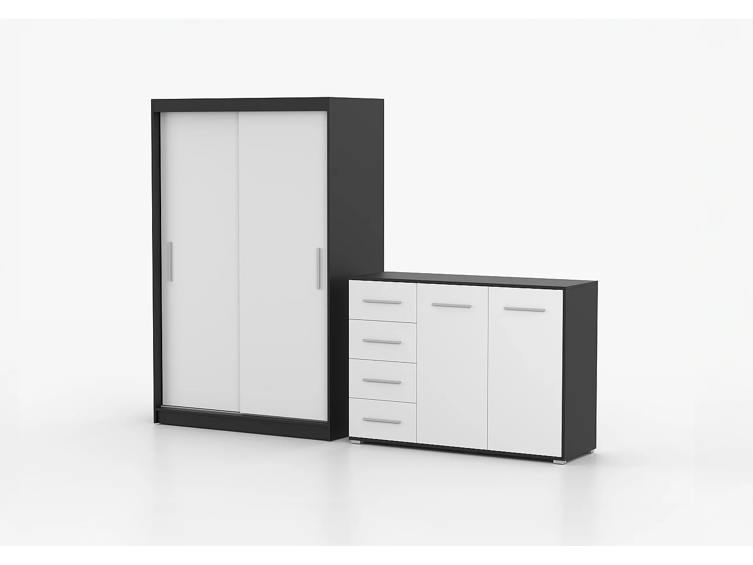 Ensemble armoire Yvae et commode Ilario - Noir - Blanc